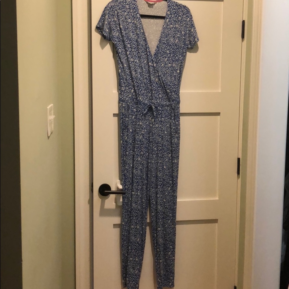 Blue Boden Floral Jersey Jumpsuit